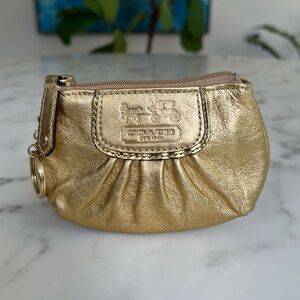 COACH Madison Gathered Metallic Leather Coin Purse Key Ring w/ Horse & Carriage
